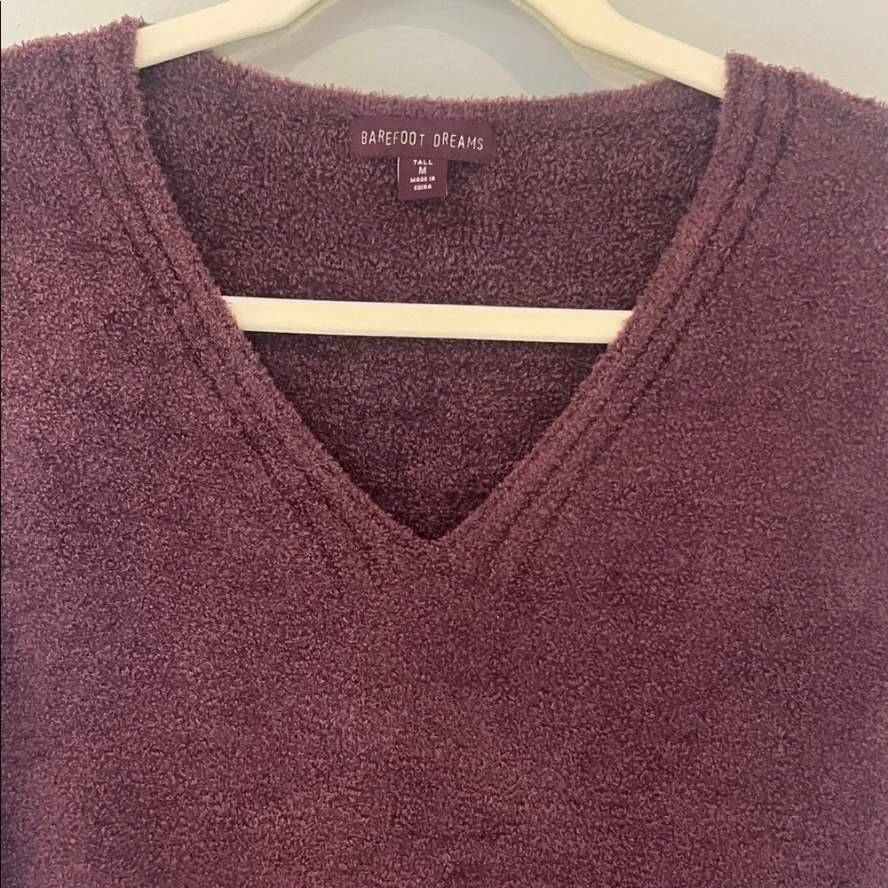 Barefoot Dreams Cozy Burgundy Fig Sweater and Jogger Pants Set Medium TALL - Picture 3 of 13